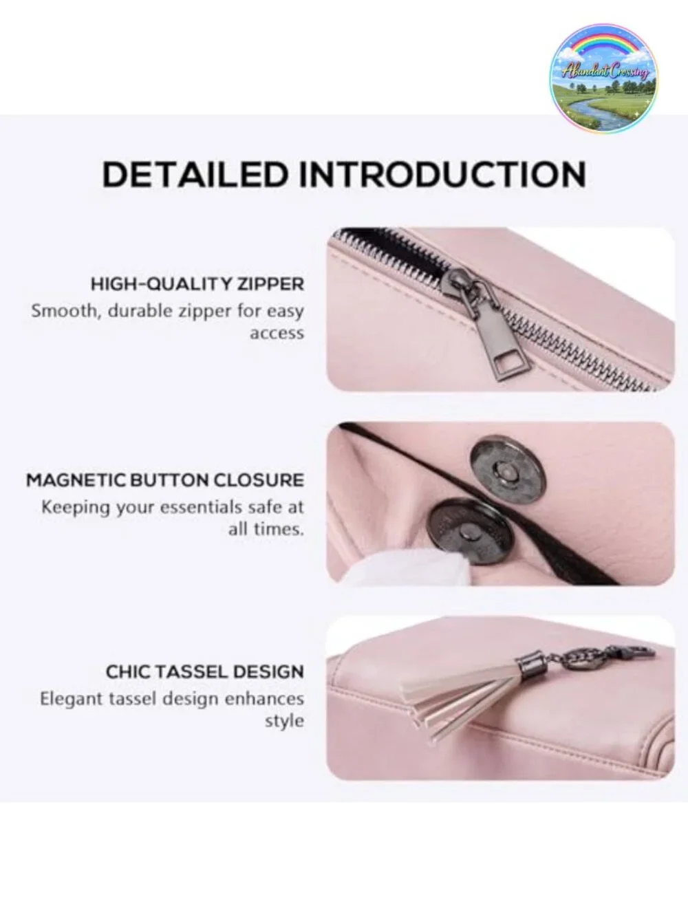 Vegan Leather Crossbody Purse with Built-in RFID Wallet, Adjustable Strap